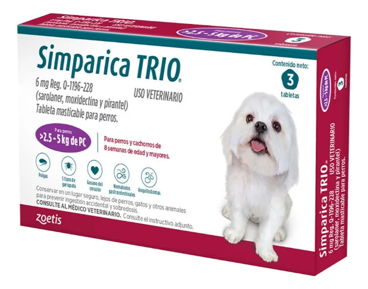 SIMPARICA TRIO PURPLE 2.5-5 KG 3 COMPRIMIDOS