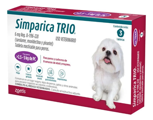 SIMPARICA TRIO PURPLE 2.5-5 KG 3 COMPRIMIDOS